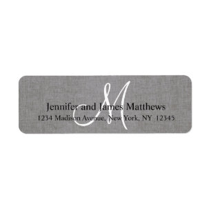 Rustic Linen Grey Monogram for Weddings Return Address Label