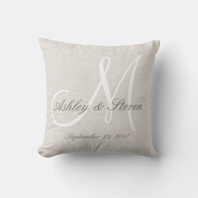 Rustic Linen Look with White Monogram Cushion (Front)