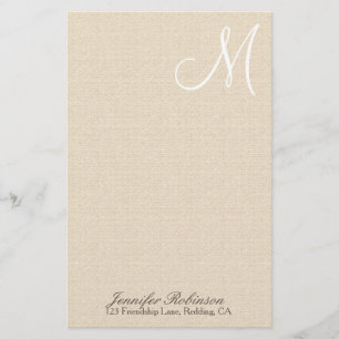 Rustic Linen Look with White Monogram Stationery