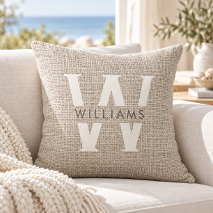 Rustic Linen Modern Family Monogram Simple Trendy Cushion