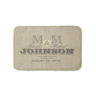 Rustic Linen Monogram Bath Mat