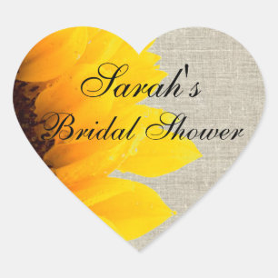 Rustic Linen Sunflower Bridal Shower Heart Sticker