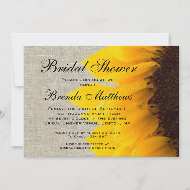 Rustic Linen Sunflower Bridal Shower Invitation (Front)