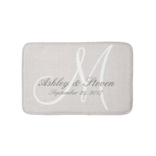 Rustic Linen Wedding Monogram Bath Mat