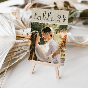 Rustic Linen Wedding Photo Table Number Card