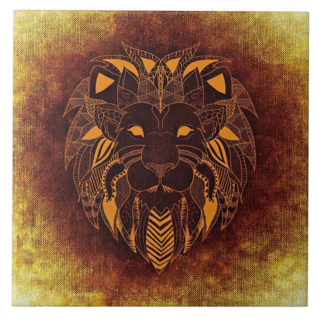 Rustic Lion Head  Ceramic Tile (Front)