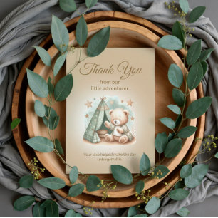 Rustic Little Adventurer Teddy Bear Bear Baby Thank You Card