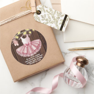 Rustic Little Ballerina Tutu Glitter Baby Shower Classic Round Sticker