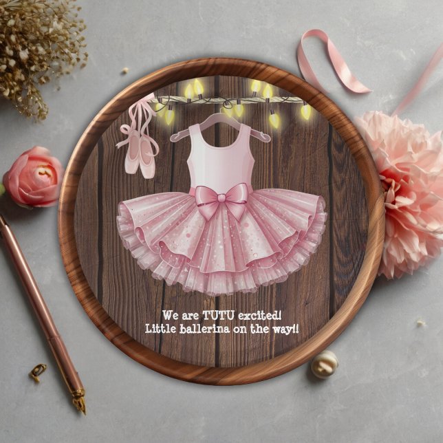 Rustic Little Ballerina Tutu Glitter Baby Shower Paper Plate (Creator Uploaded)