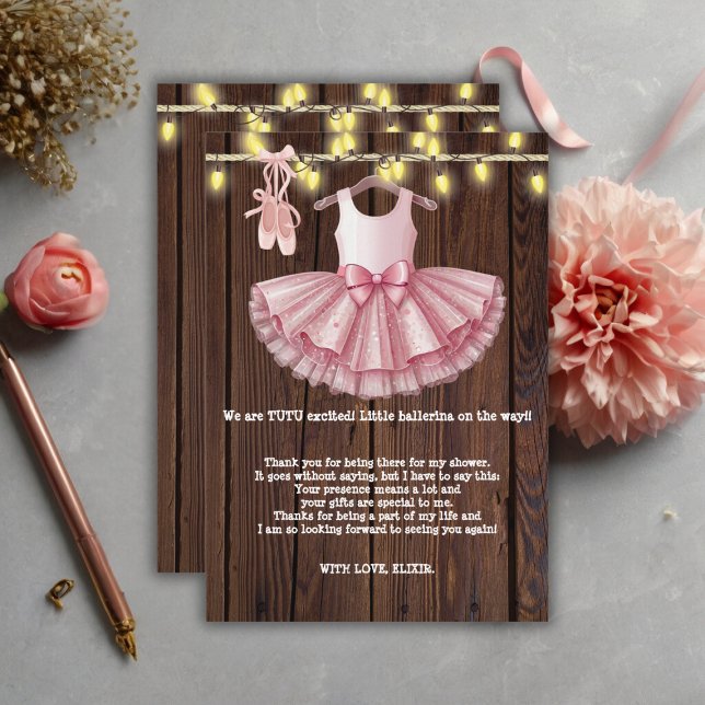 Rustic Little Ballerina Tutu Glitter Baby Shower Thank You Card (Creator Uploaded)