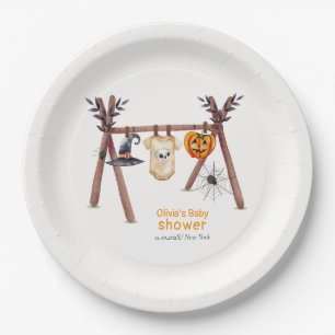 Rustic Little Boo Halloween Clothes Baby Shower Paper Plate