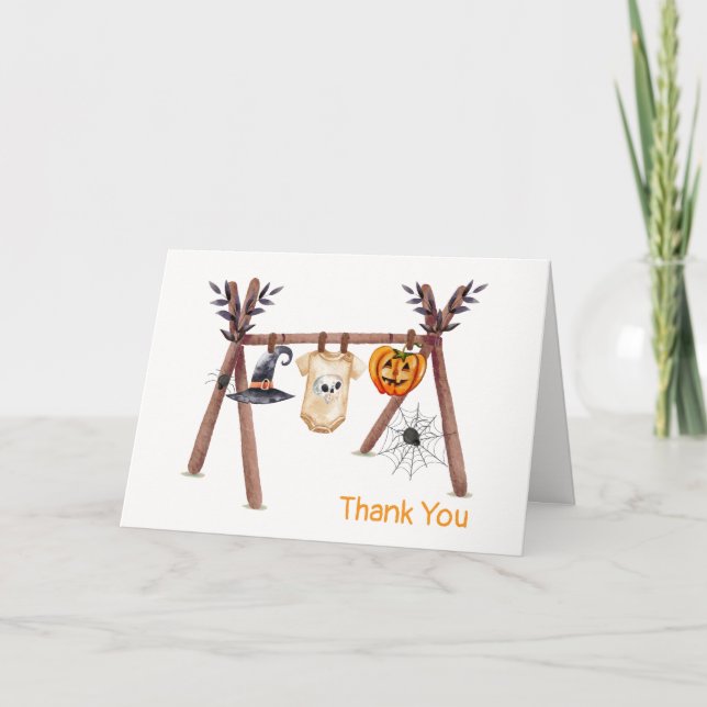 Rustic Little Boo Halloween Clothes Baby Shower  Thank You Card (Front)