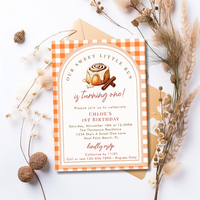 Rustic Little Bun Cinnamon Roll 1st Birthday Party Invitation (Creator Uploaded)