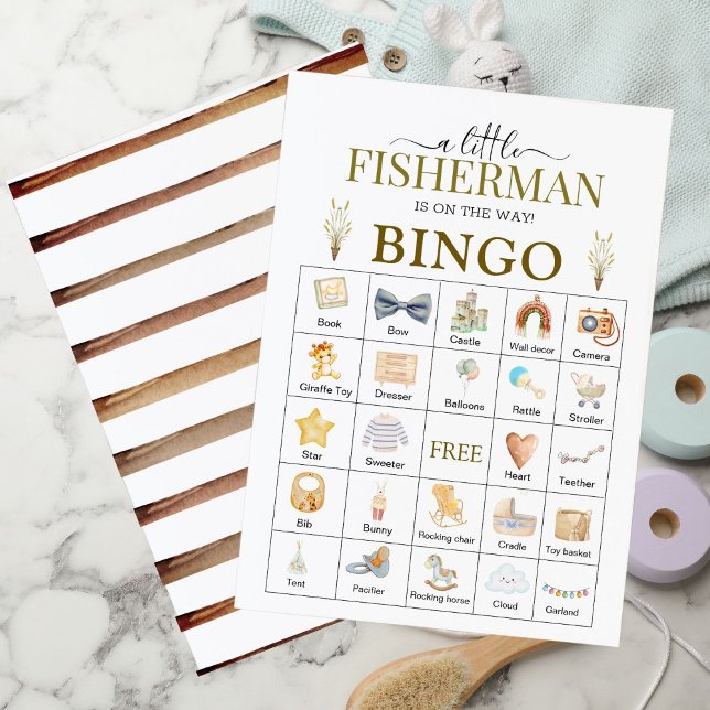Rustic Little Fisherman Baby Shower Bingo Card  (Creator Uploaded)