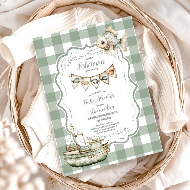 Rustic Little Fisherman Fishing   Baby Shower Invitation (Creator Uploaded)