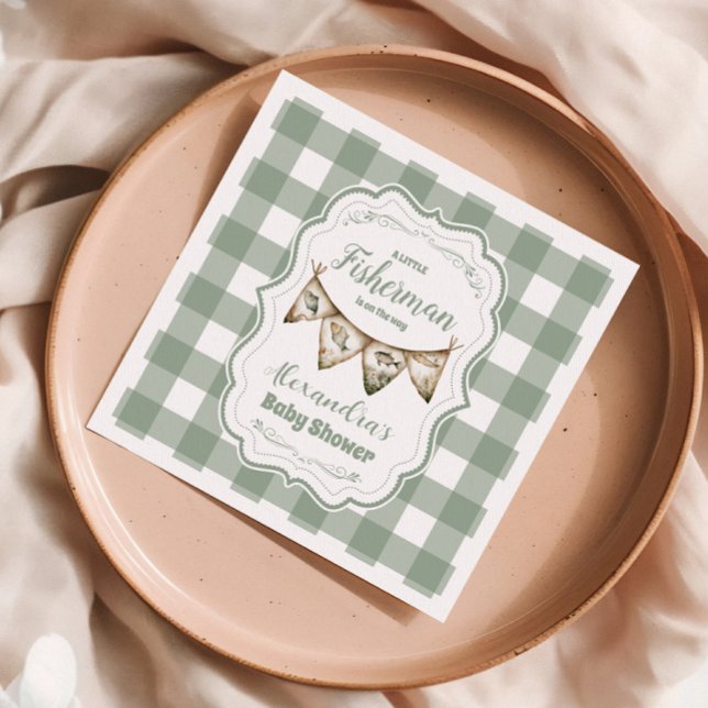 Rustic Little Fisherman Fishing   Baby Shower Napkin (Creator Uploaded)