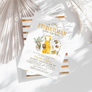 Rustic Little Fisherman Is On The Way Baby Shower Invitation