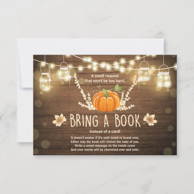 Rustic Little Pumpkin Baby Shower Bring a Book Invitation (Front)