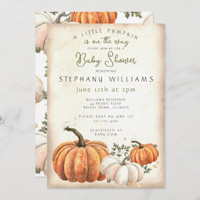 Rustic Little pumpkin baby shower Invitation (Front/Back)