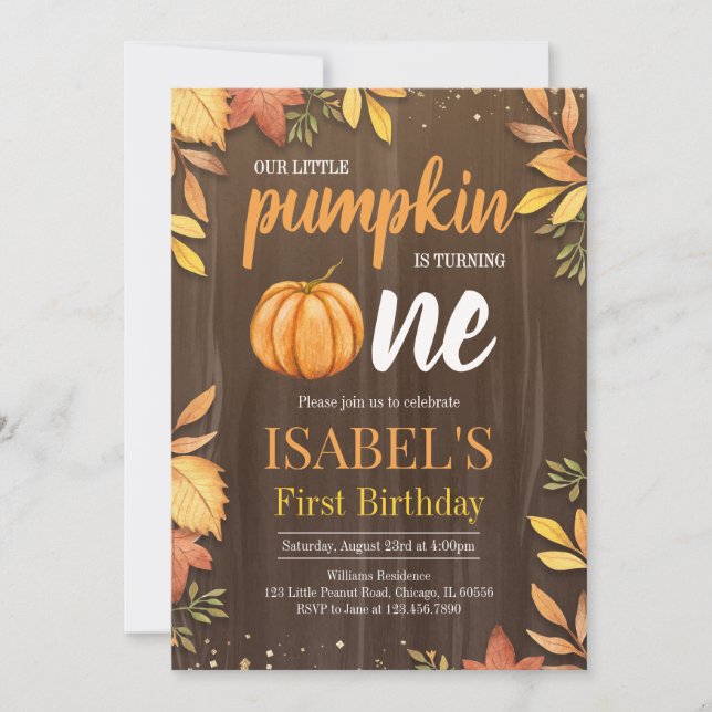 Rustic Little Pumpkin First Birthday Invitation (Front)