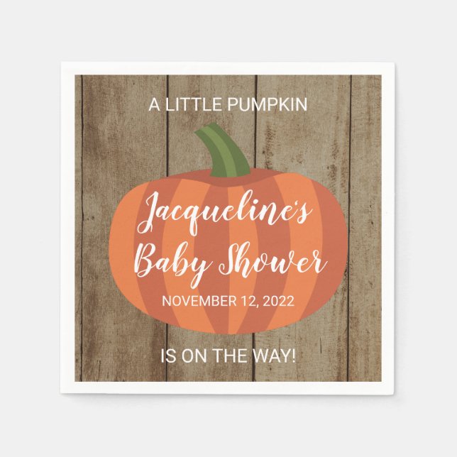 Rustic Little Pumpkin On The Way Fall Baby Shower Napkin (Front)
