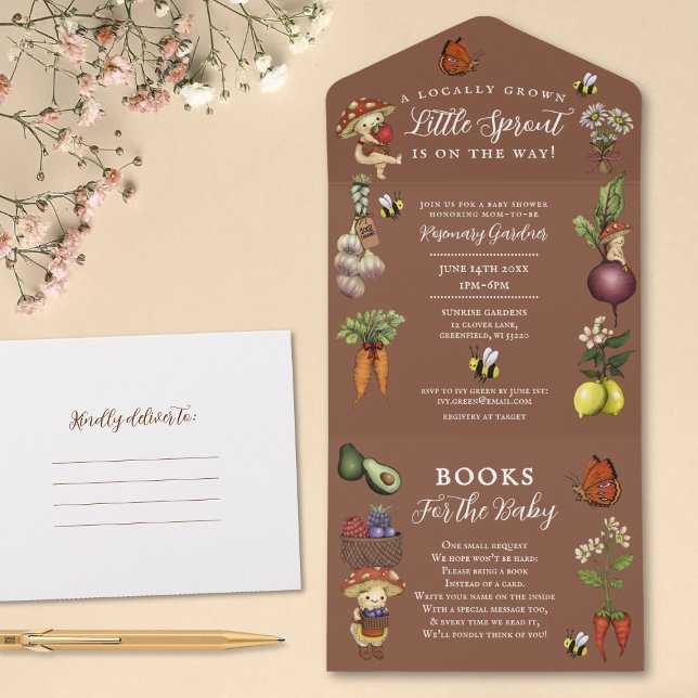 Rustic Little Sprout Baby Shower and Book Request All In One Invitation (Creator Uploaded)