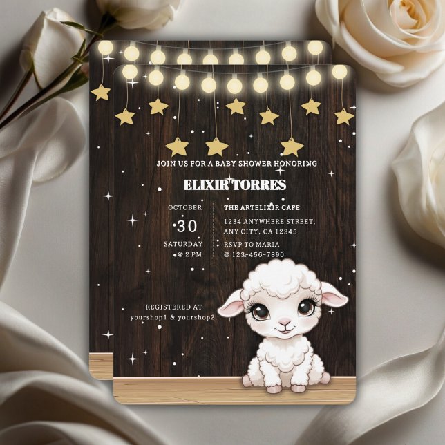 Rustic Little White Lamb Baby Shower Invitation (Creator Uploaded)