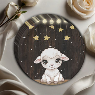 Rustic Little White Lamb Baby Shower Paper Plate