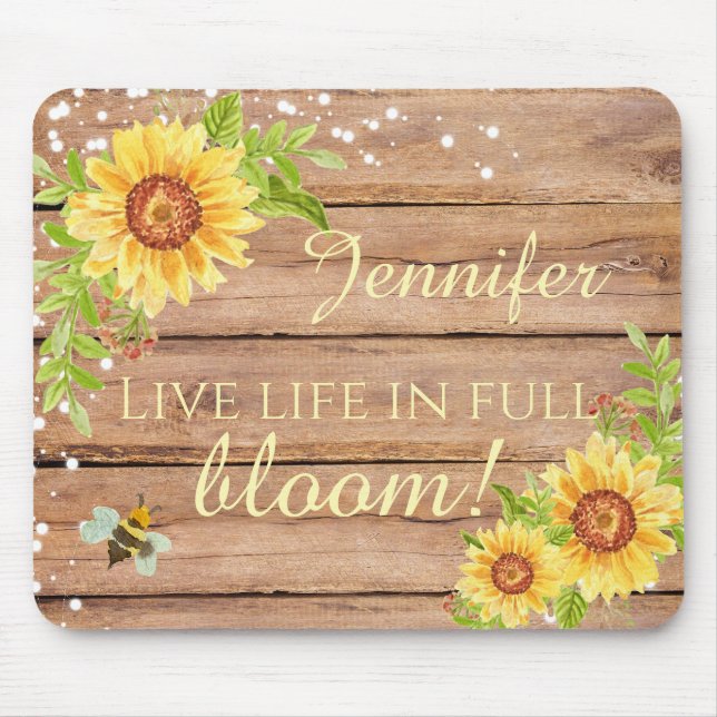 Rustic Live Life In Full Bloom Yellow Floral Mouse Pad (Front)