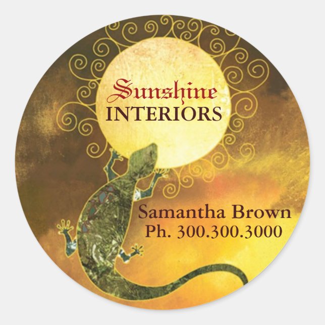 Rustic Lizard Holding the Sun Business Classic Round Sticker (Front)