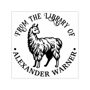 Rustic Llama #2 Round Library Book Name Self-inking Stamp