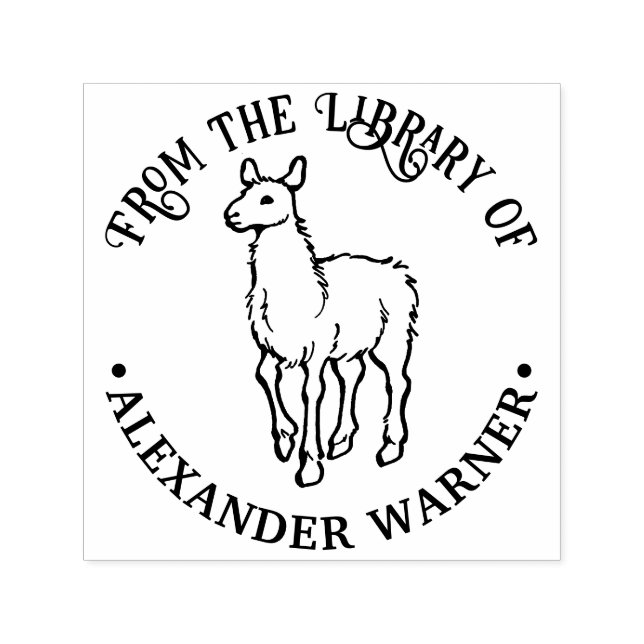 Rustic Llama Round Library Book Name Self-inking Stamp (Design)