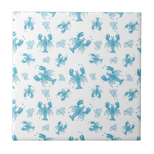 Rustic Lobster Nautical Block Print Pattern Ceramic Tile