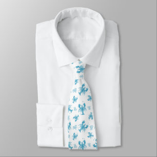 Rustic Lobster Nautical Block Print Pattern Tie