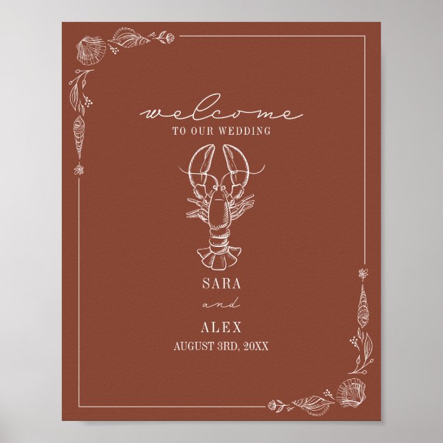 Rustic Lobster Terracotta Beach Wedding Welcome Poster (Front)