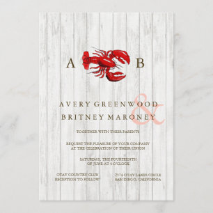 RUSTIC LOBSTER WOOD WEDDING INVITATION