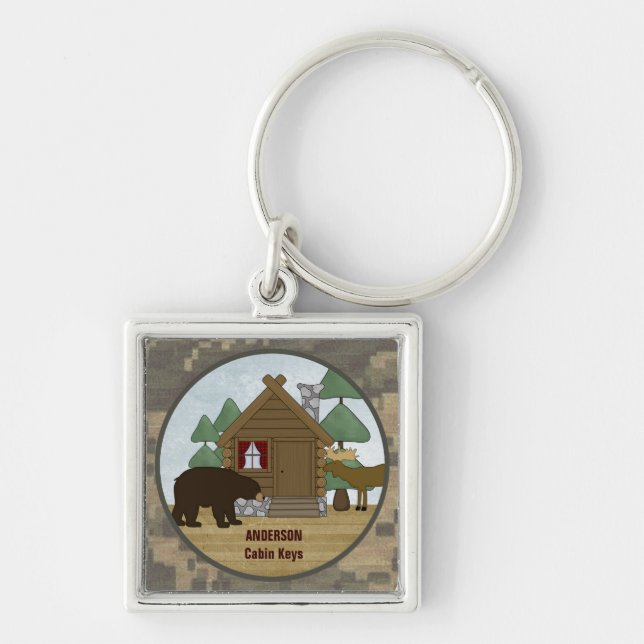 Rustic Lodge Cabin Keys with Bear and Moose Key Ring (Front)