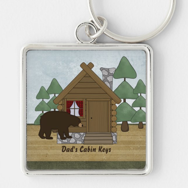 Rustic Lodge Cabin Keys with Personalised Name Key Ring (Front)