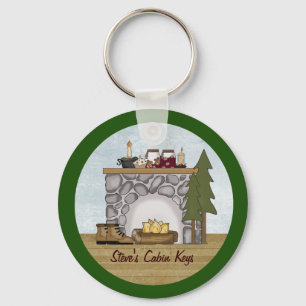 Rustic Lodge Country Cabin Keys with Custom Name Key Ring