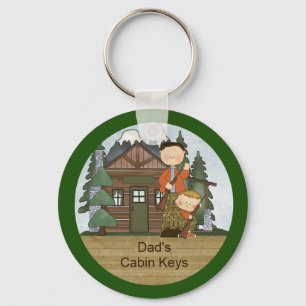 Rustic Lodge Hunting Dad and Boy at Cabin Custom Key Ring