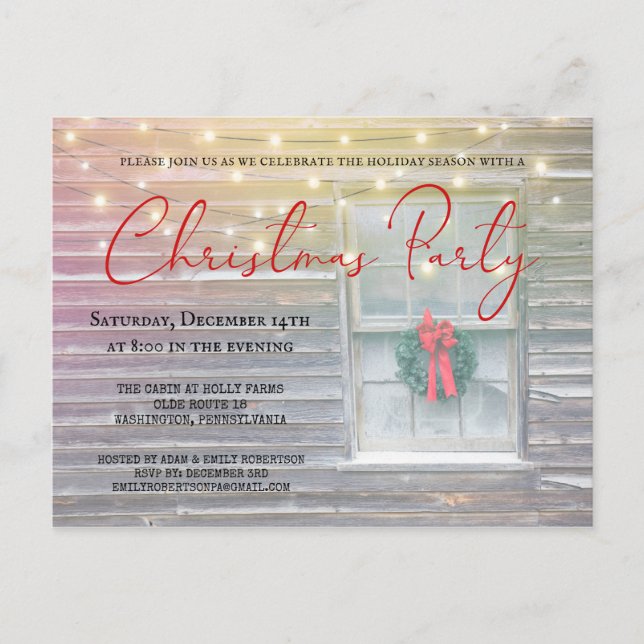 Rustic Log Cabin Christmas Party Invitation (Front)