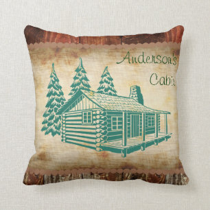 Rustic Log Cabin Custom Name Pillow