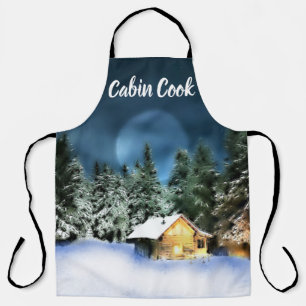 Rustic Log Cabin Full Moon Apron