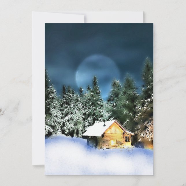 Rustic Log Cabin Full Moon Invitation (Front)