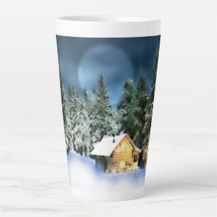 Rustic Log Cabin Full Moon Latte Mug