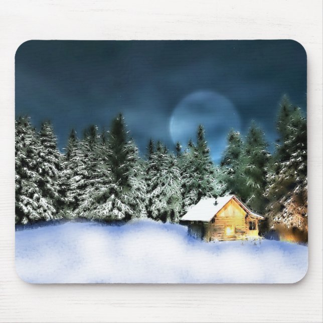 Rustic Log Cabin Full Moon Mouse Pad (Front)