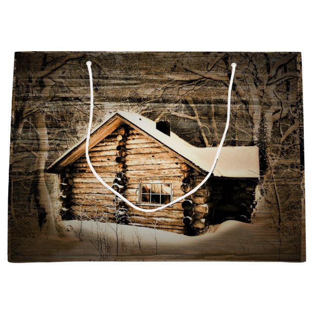 Rustic Log Cabin In The Wilderness Large Gift Bag (Front)
