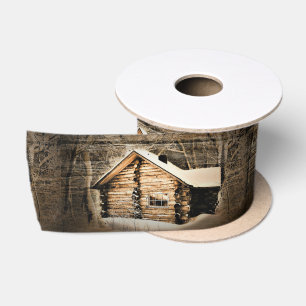 Rustic Log Cabin In The Wilderness Satin Ribbon
