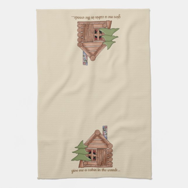 Rustic Log Cabin Kitchen Towel (Vertical)
