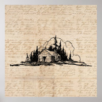 Rustic Log Cabin Nature Forest Art Vintage Script